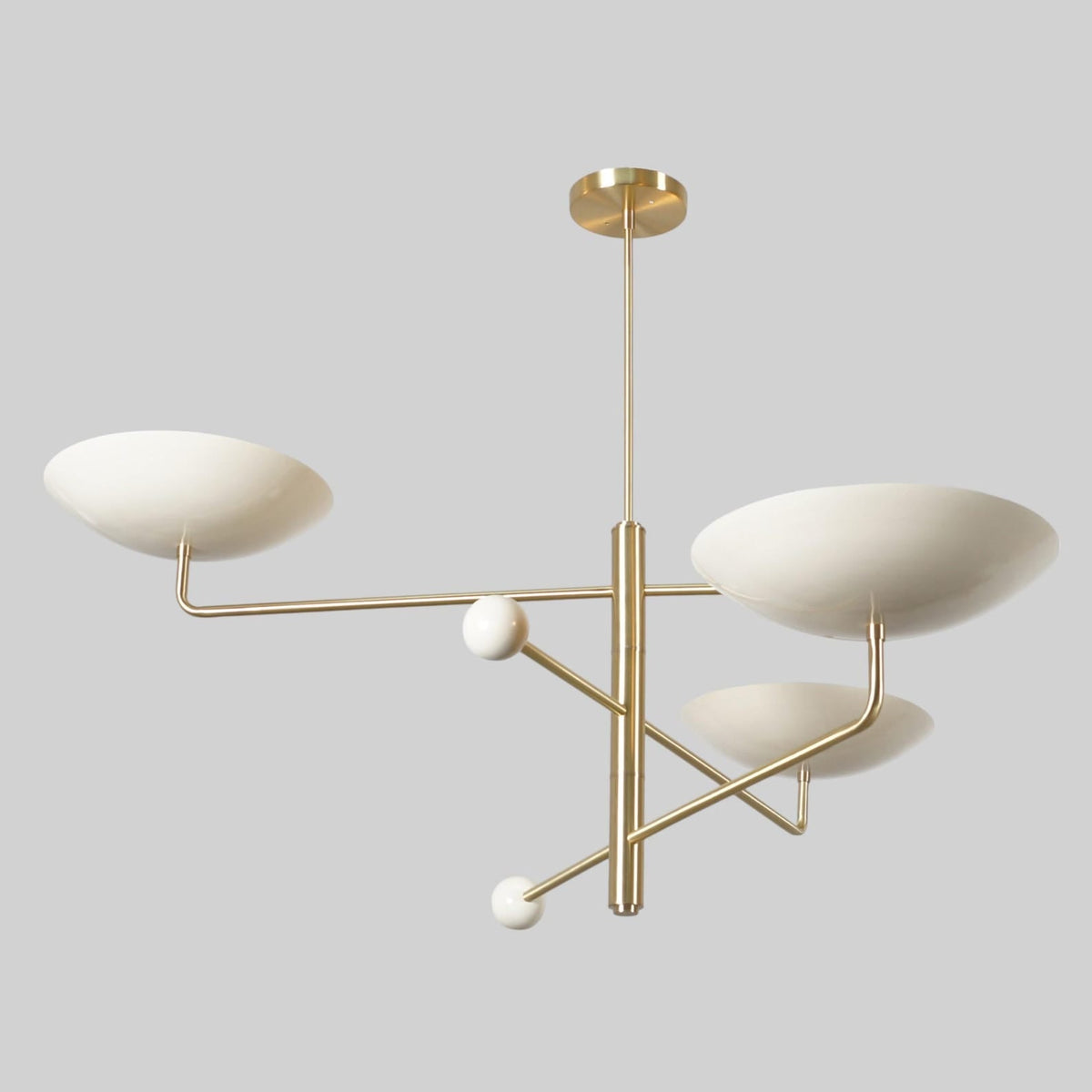 Modern Brass and White Bowl Chandelier | Elegant Ceiling Fixture by Brass Leaf Studio