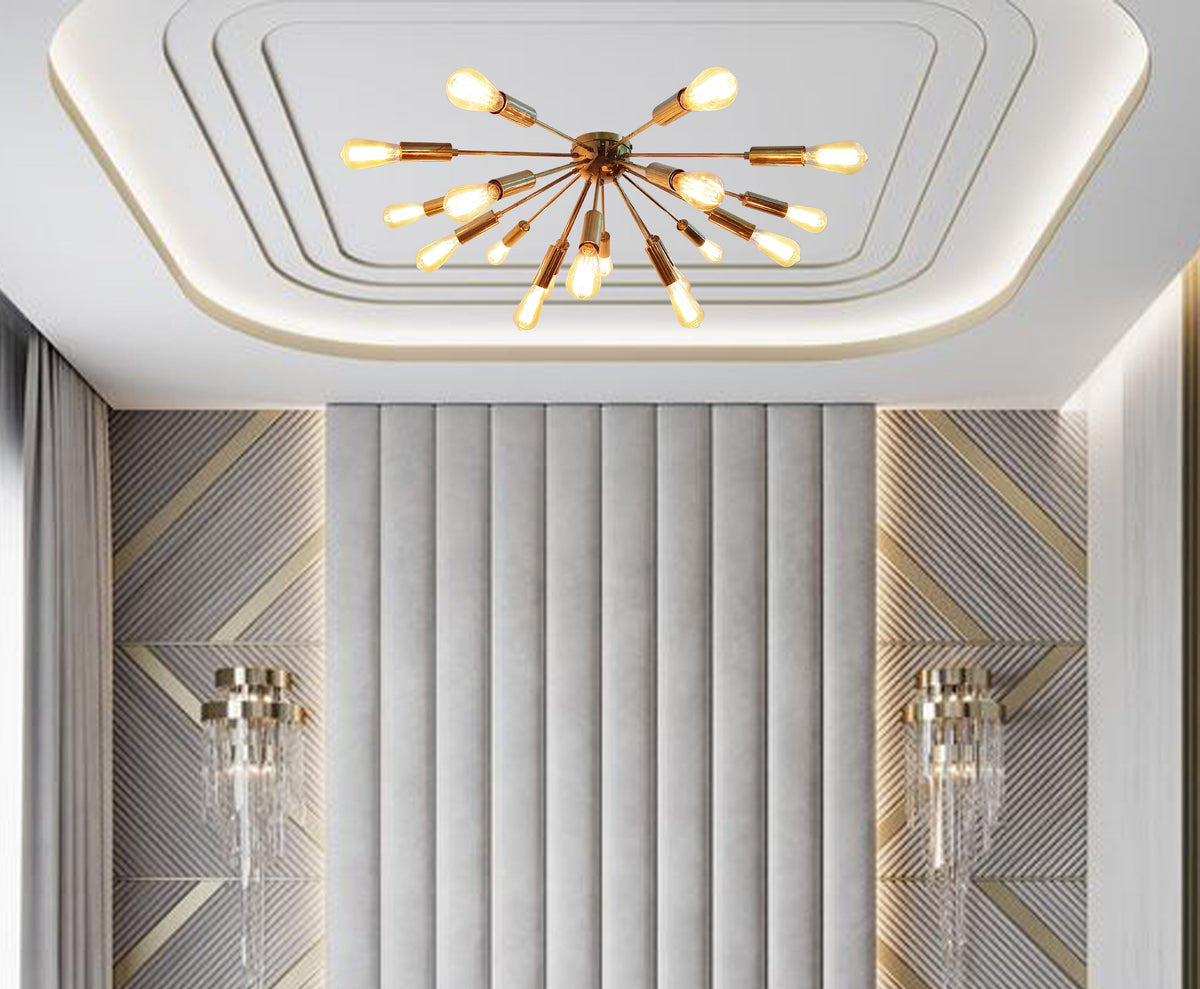 Lisbon Nova - Flush Mount Mid-century Chandelier - 18 Lights - 32120
