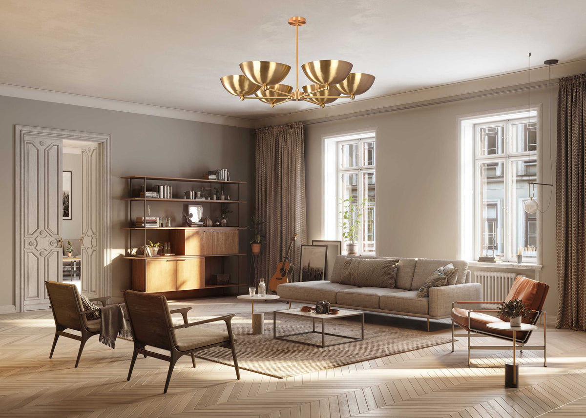 Milan Discus  -  Uplifting Mid-century Chandelier - 6 Lights - 32323