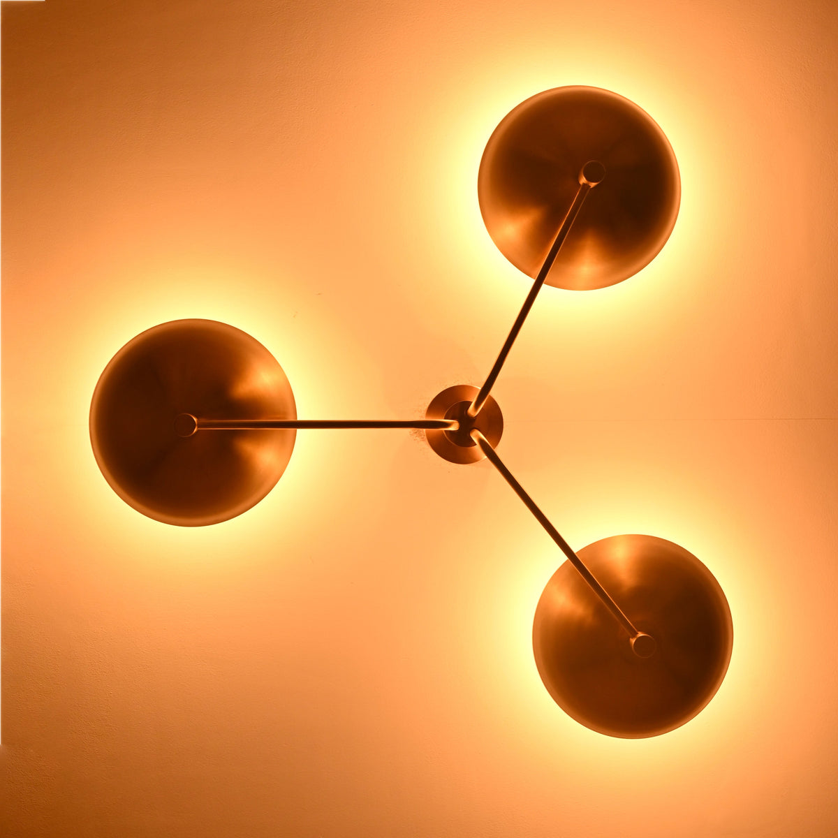 Oslo Discus  - Flush Mount Uplifting Brass Chandelier - 3 Lights - 32333