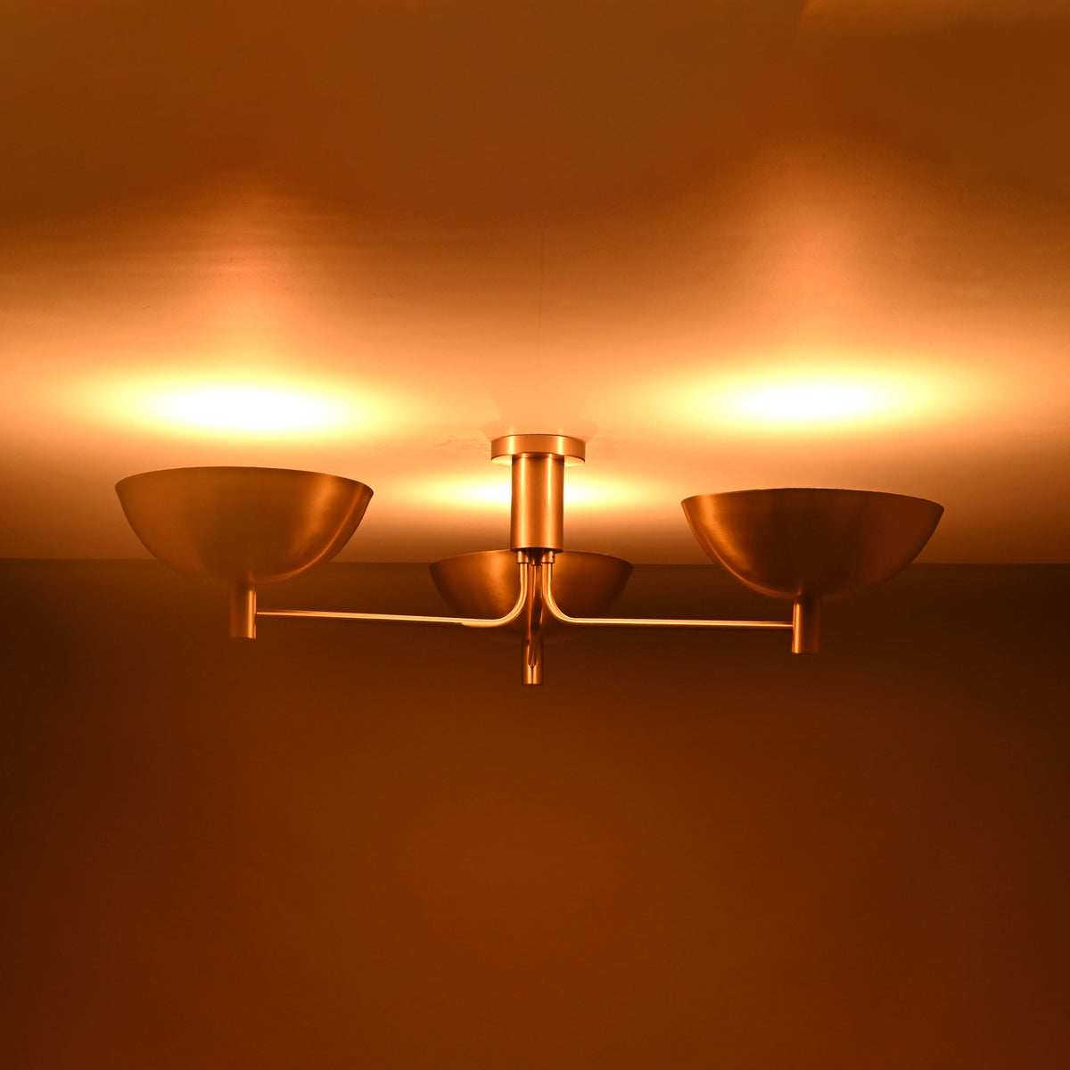 Oslo Discus  - Flush Mount Uplifting Brass Chandelier - 3 Lights - 32333