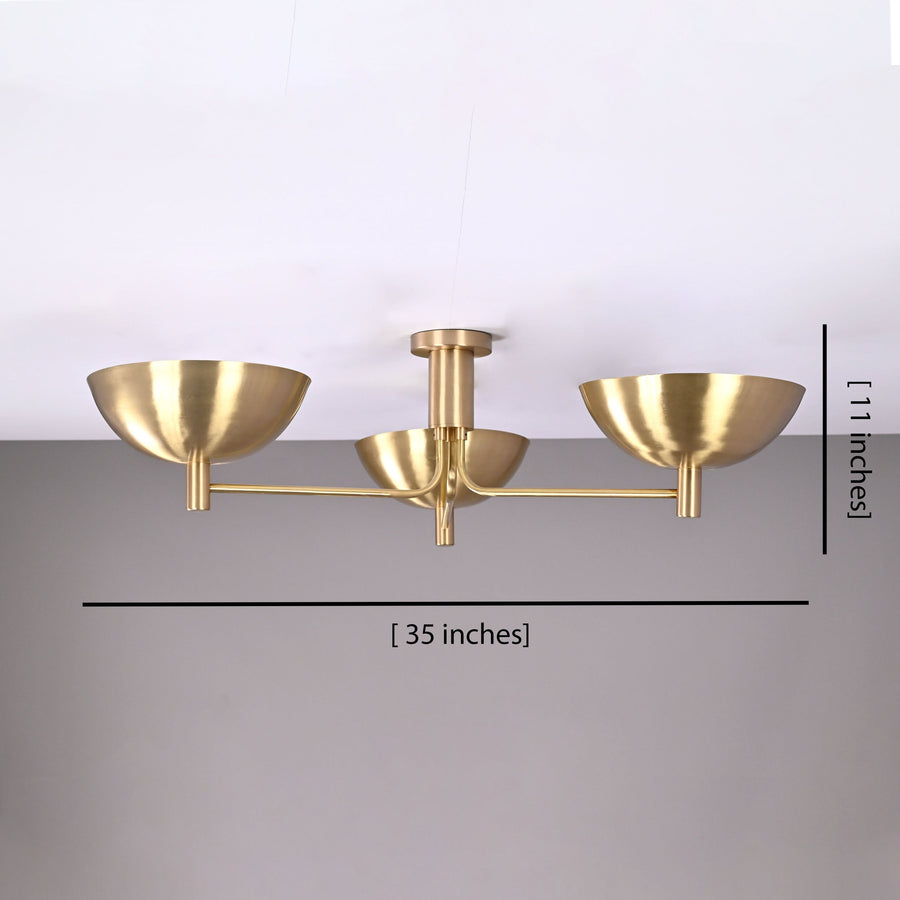 Oslo Discus  - Flush Mount Uplifting Brass Chandelier - 3 Lights - 32333