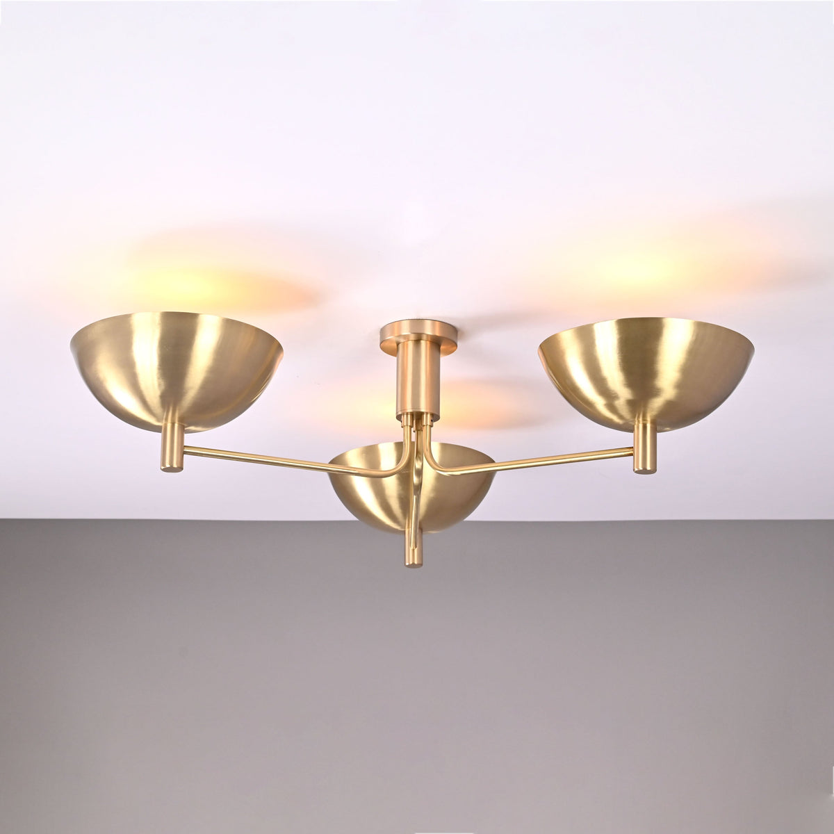 Oslo Discus  - Flush Mount Uplifting Brass Chandelier - 3 Lights - 32333