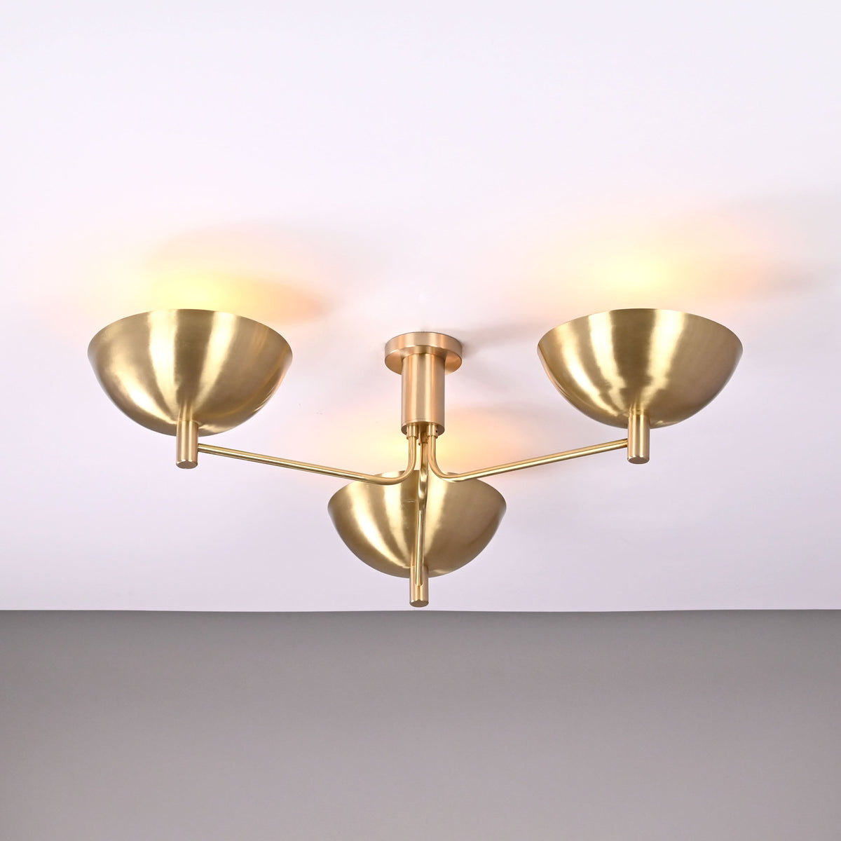 Oslo Discus  - Flush Mount Uplifting Brass Chandelier - 3 Lights - 32333