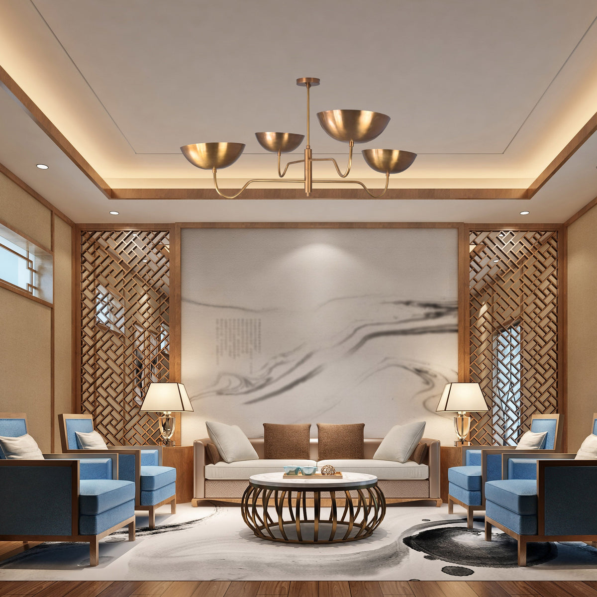 Monaco Ortbital  -  Uplifting Mid-century Chandelier - 4 Lights - 32366
