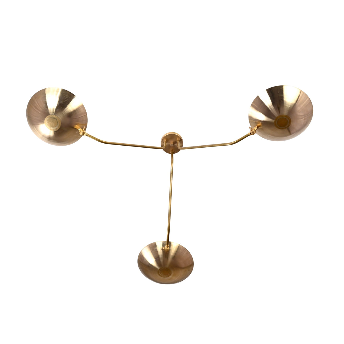 Verona Dish Trio Chandelier top angle view showing circular canopy, extended arms, and three dish shades.