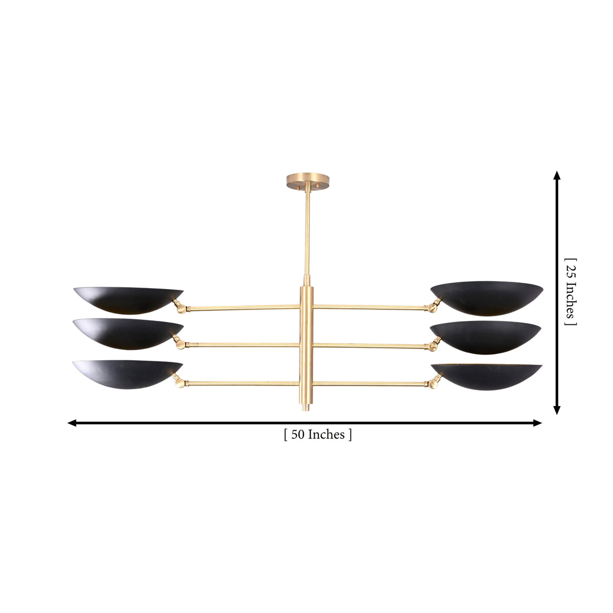 Milan Disc Linear Chandelier dimension image showing 50 inch width and 25 inch overall height.