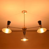 6-Light Cone Style Brass Chandelier – Overhead View with Glowing Perforated Shades