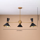 6-Light Brass Cone Shade Chandelier – Dimension View 33 x 23 Inches