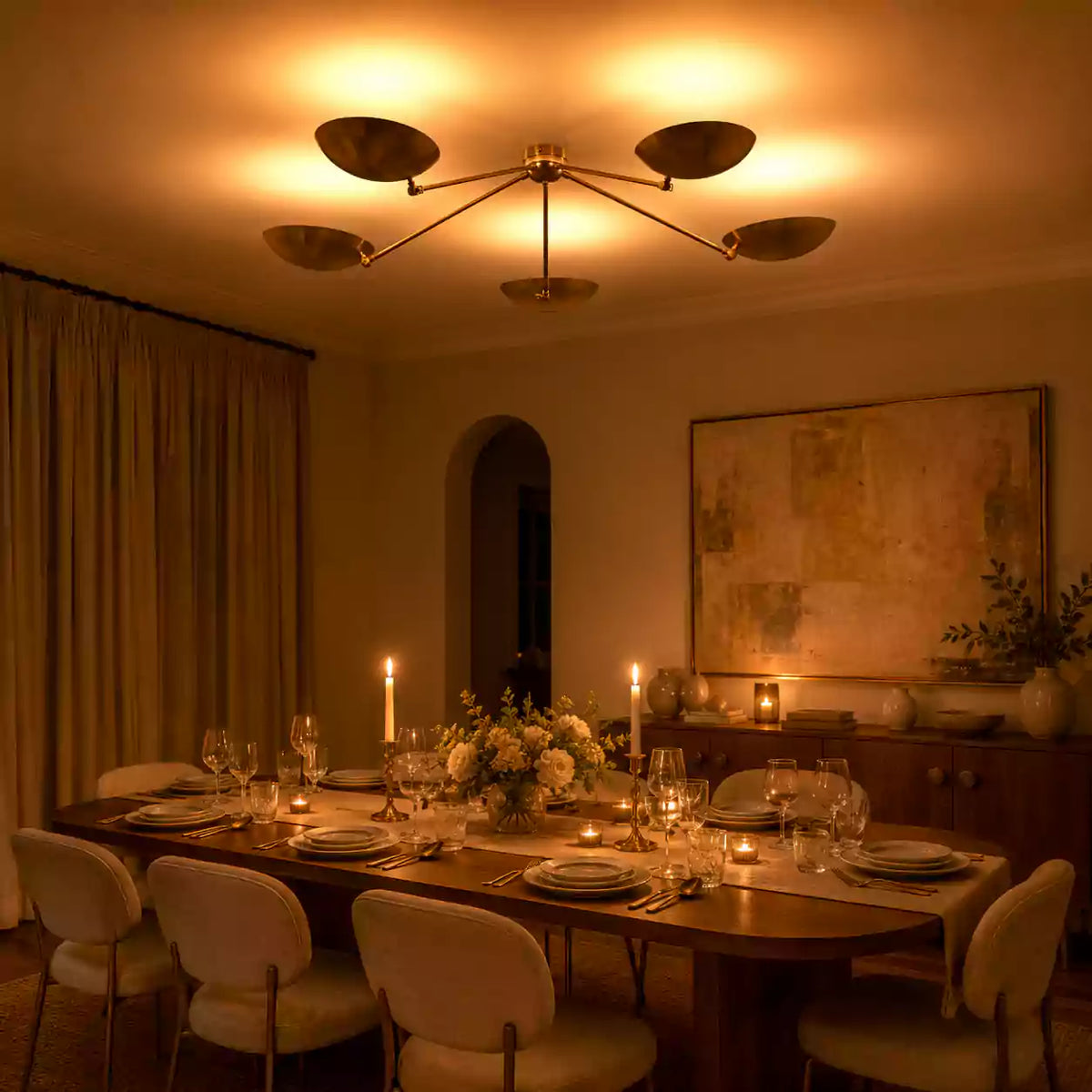 Tokyo Discus  - Flush Mount Uplifting Ceiling Chandelier - 5 Lights - 32459