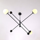 Minimalist matte black 3-light chandelier with balanced linear arms – upward view