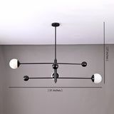 Matte black 3-light balance chandelier with 51-inch width and 27-inch height dimensions