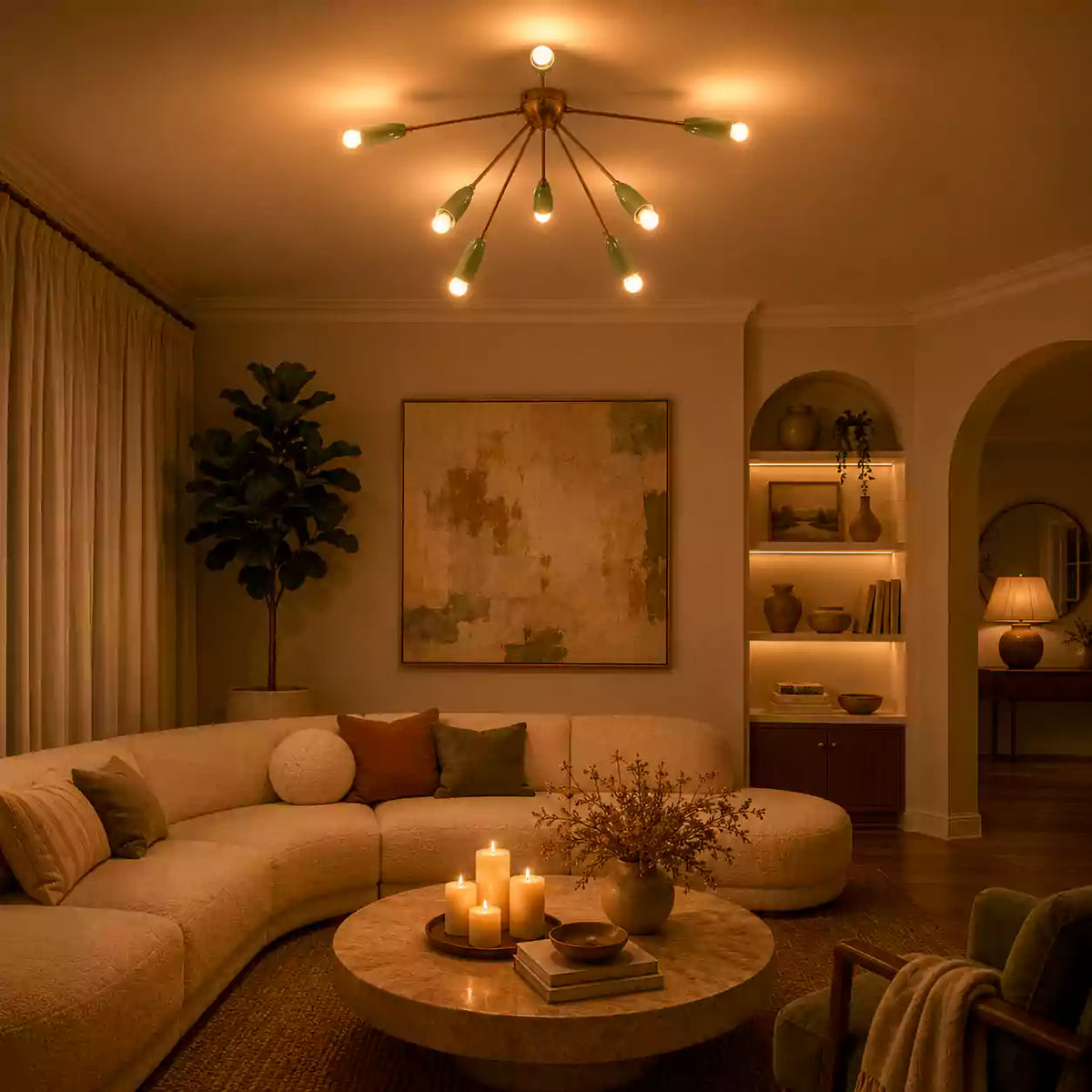 Monaco Nova - Flush Mount Brass Chandelier - 8 Lights - 32477