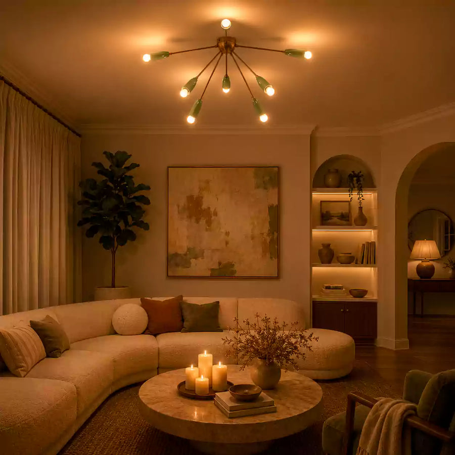 Monaco Nova - Flush Mount Brass Chandelier - 8 Lights - 32477