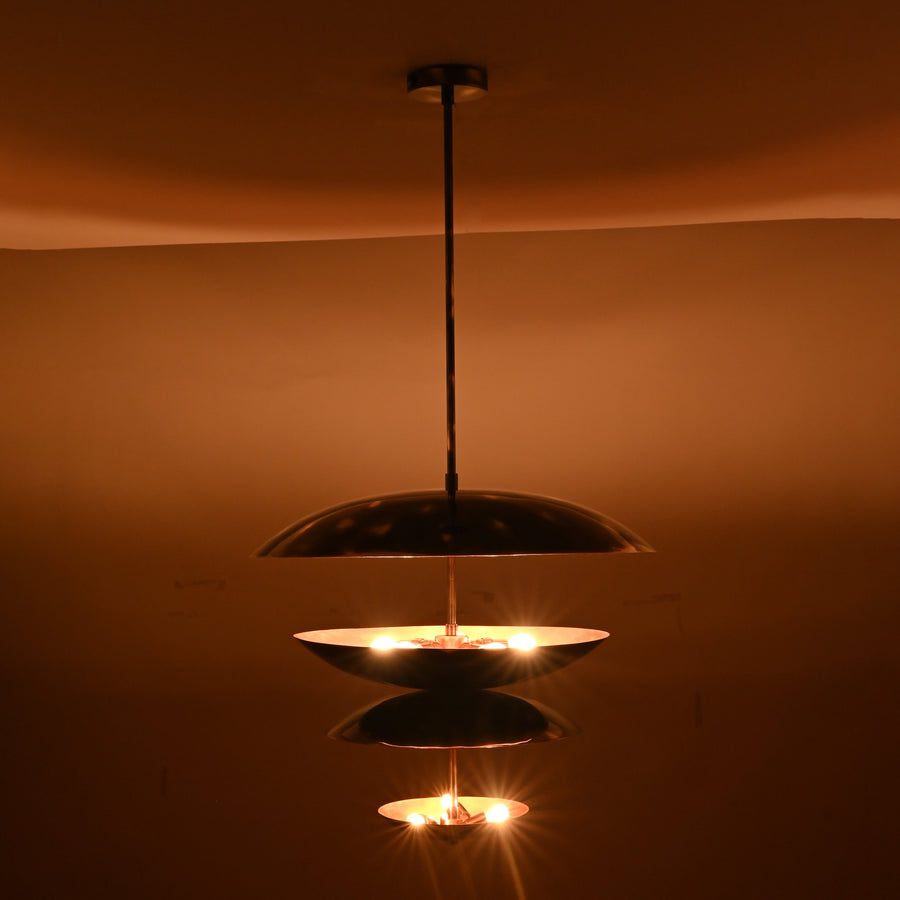 Modern black and copper layered brass chandelier hanging pendant, 38-inch height