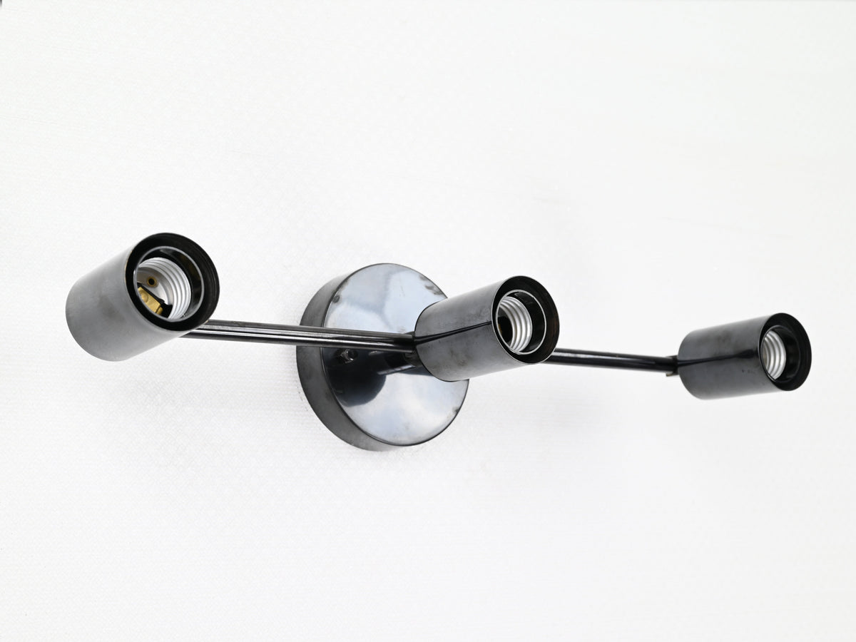 Minimal three-light brass wall lamp with E26 bulb holders