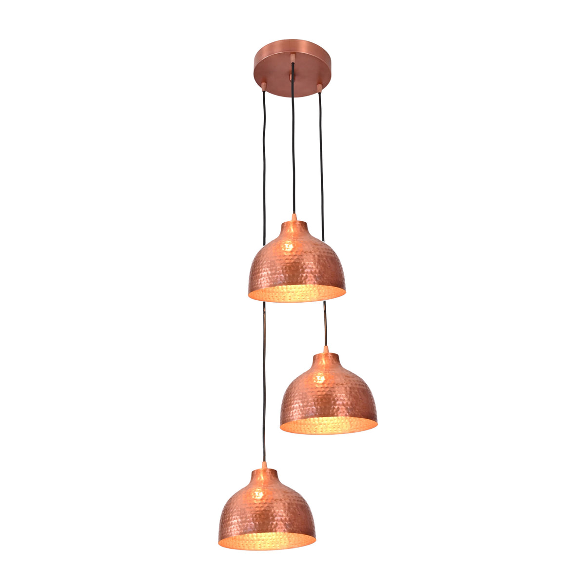 Siena Cascade – Hammered Copper Pendant Chandelier – 3-Light – 16" x 48" – 33221
