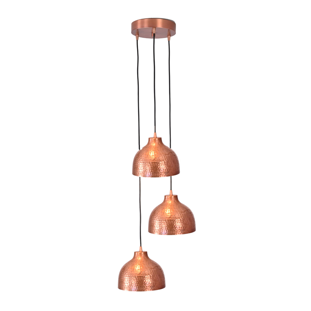 Siena Cascade – Hammered Copper Pendant Chandelier – 3-Light – 16" x 48" – 33221
