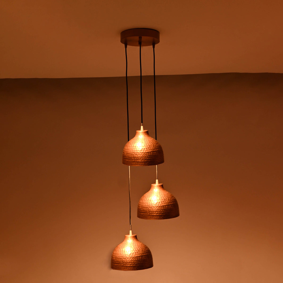 Siena Cascade – Hammered Copper Pendant Chandelier – 3-Light – 16" x 48" – 33221