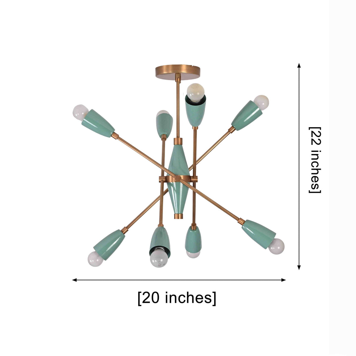 Mint Green 8-Light Sputnik Chandelier – Solid Brass Semi Flush Ceiling Light - Model 33293