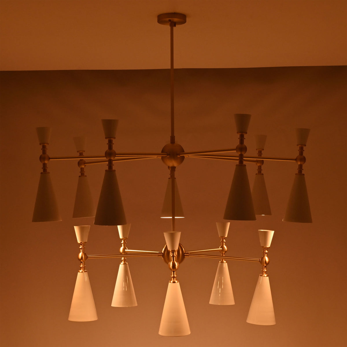Celeste 12-Light Two-Tier Cone Chandelier – White Enamel & Brushed Brass – Model 33382