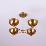 Bottom view of a 4 bowl brass ceiling chandelier highlighting symmetrical arms, bowl-shaped shades, and premium handcrafted brass construction.