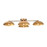 Front view of 4 disc bowl brass flush mount ceiling light with brushed brass finish by Brass Leaf Studio