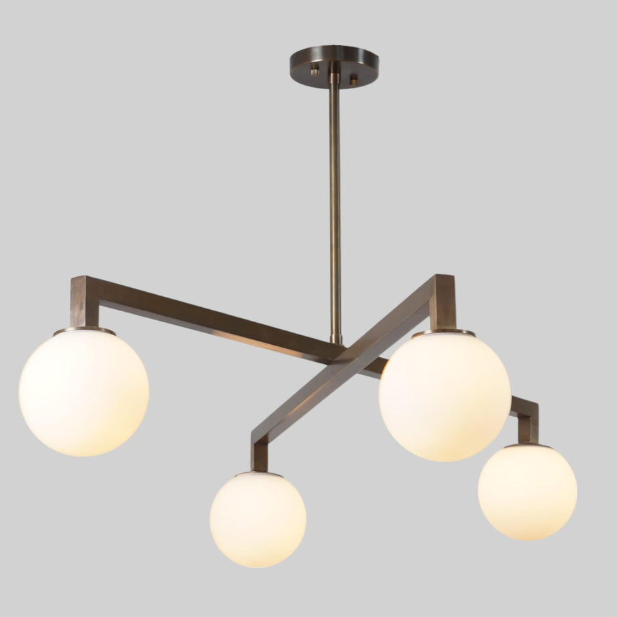 4-Light Brass Linear Globe Chandelier | Modern Minimalist Ceiling Light by Brass Leaf Studio