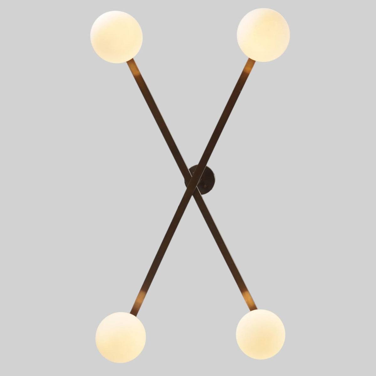 Contemporary 4-Light Brass Linear Chandelier | Mid-Century Modern Globe Pendant Lighting by Brass Leaf Studio