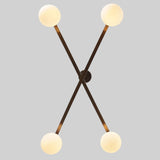 Contemporary 4-Light Brass Linear Chandelier | Mid-Century Modern Globe Pendant Lighting by Brass Leaf Studio