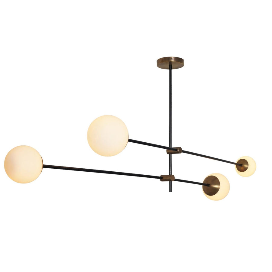 4-Light Linear Brass Chandelier with Globe Shades | Modern Minimalist Ceiling Light by Brass Leaf Studio