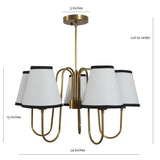 Dimension guide for 5 Light Brass Chandelier – 24 inches wide and 13 inches high – customizable handcrafted ceiling light