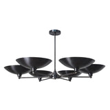 6 Light Blackened Brass Bowl Chandelier with sculptural wide brass shades and central stem – modern handcrafted ceiling light by Brass Leaf Studio