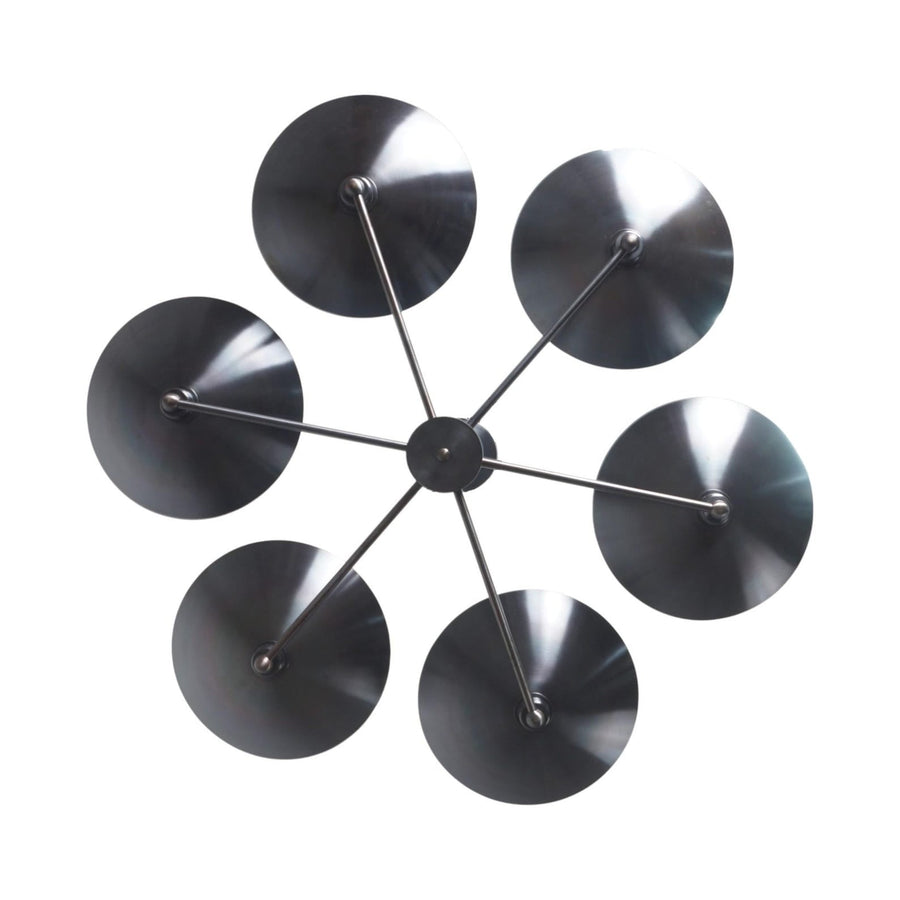 6 Light Blackened Brass Bowl Chandelier with sculptural wide brass shades and central stem – modern handcrafted ceiling light by Brass Leaf Studio