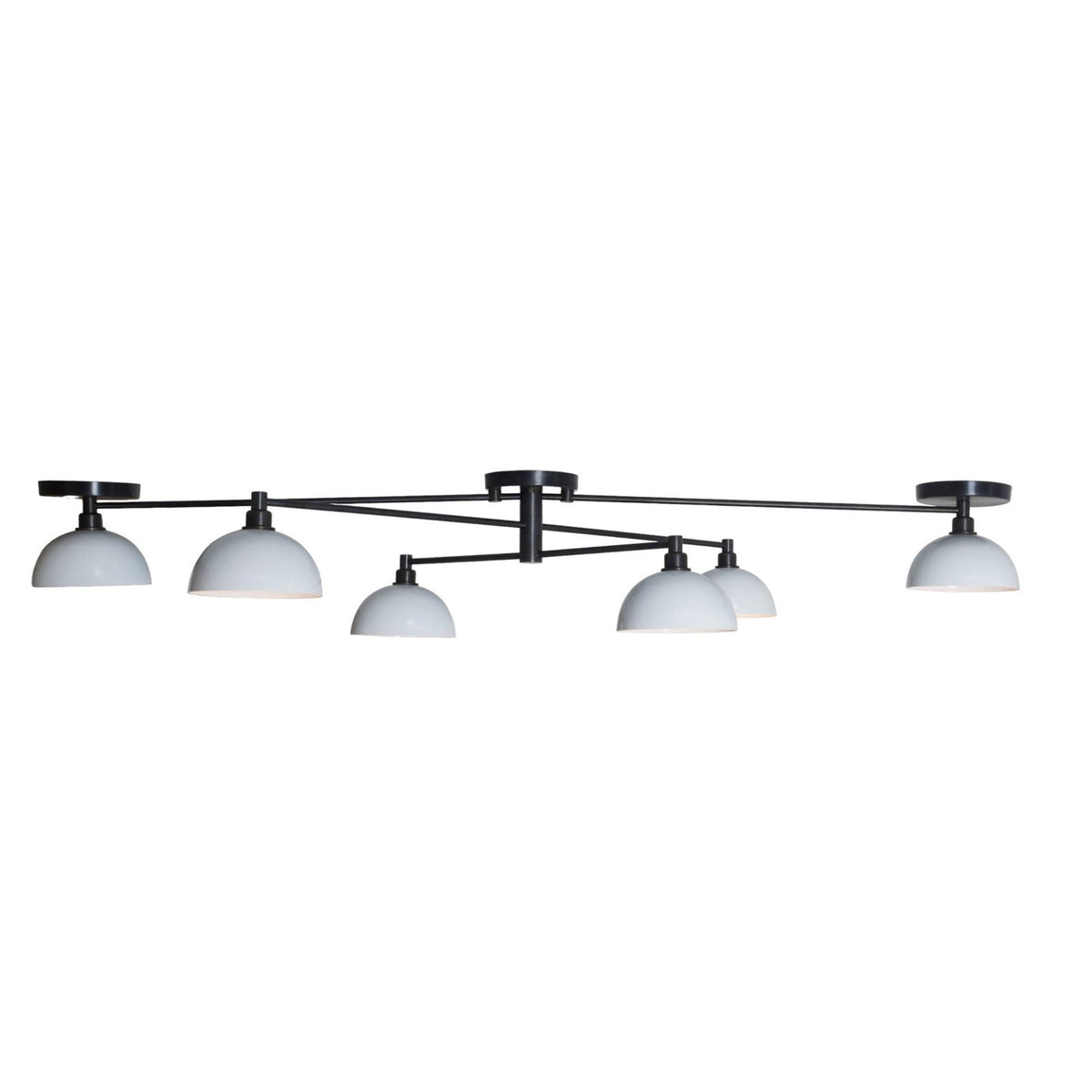 Horizontal 6-Light Black and Brass Ceiling Chandelier with Dome Shades | Contemporary Brass Lighting