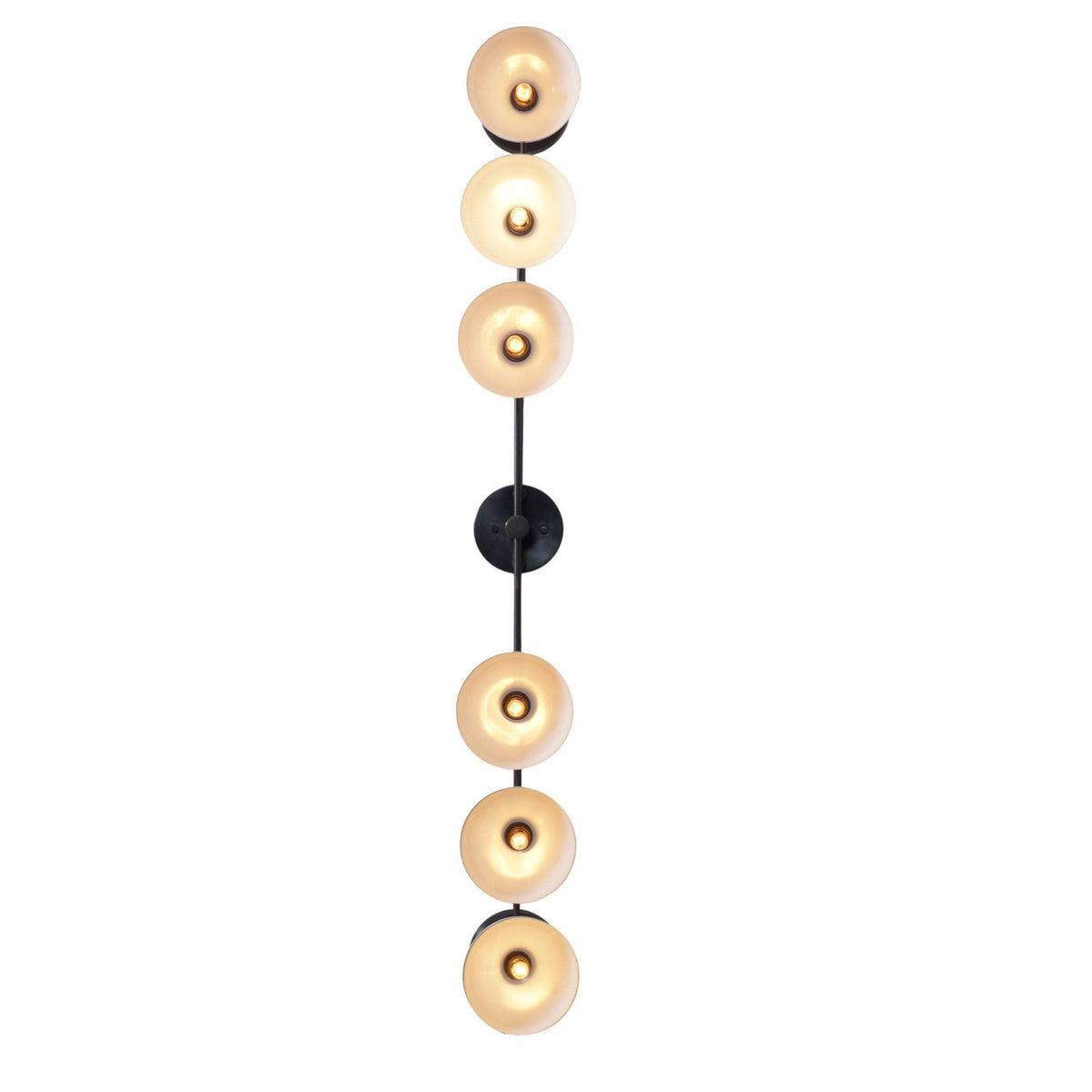 Vertical 6-Light Black and Brass Chandelier with Dome Shades | Contemporary Wall Lighting Design