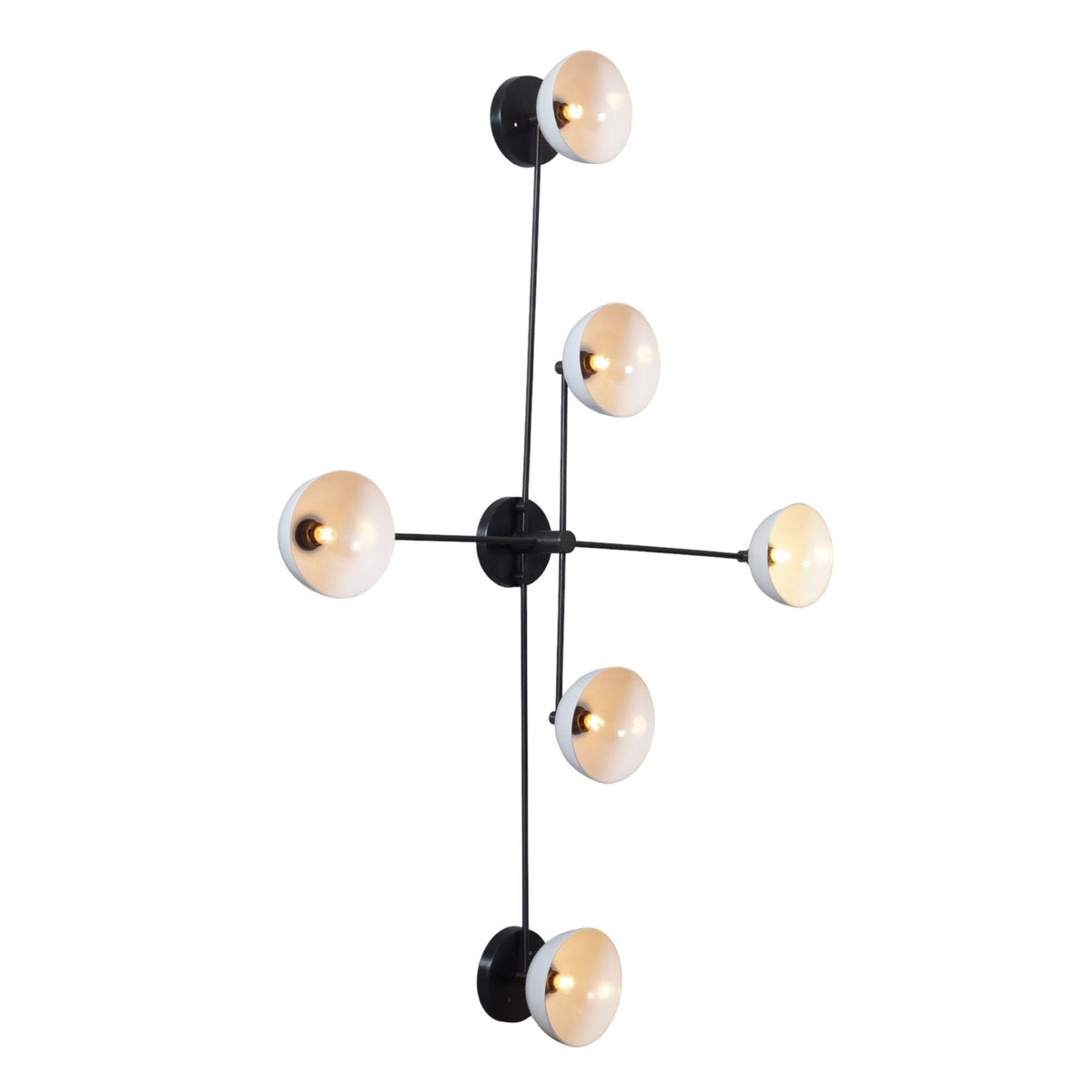 Modern 6-Light Wall Chandelier in Black and Brass | Handmade Mid-Century Fixture