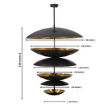 6-tier solid brass dome disc chandelier with blackened brass outer surfaces and brushed brass interiors