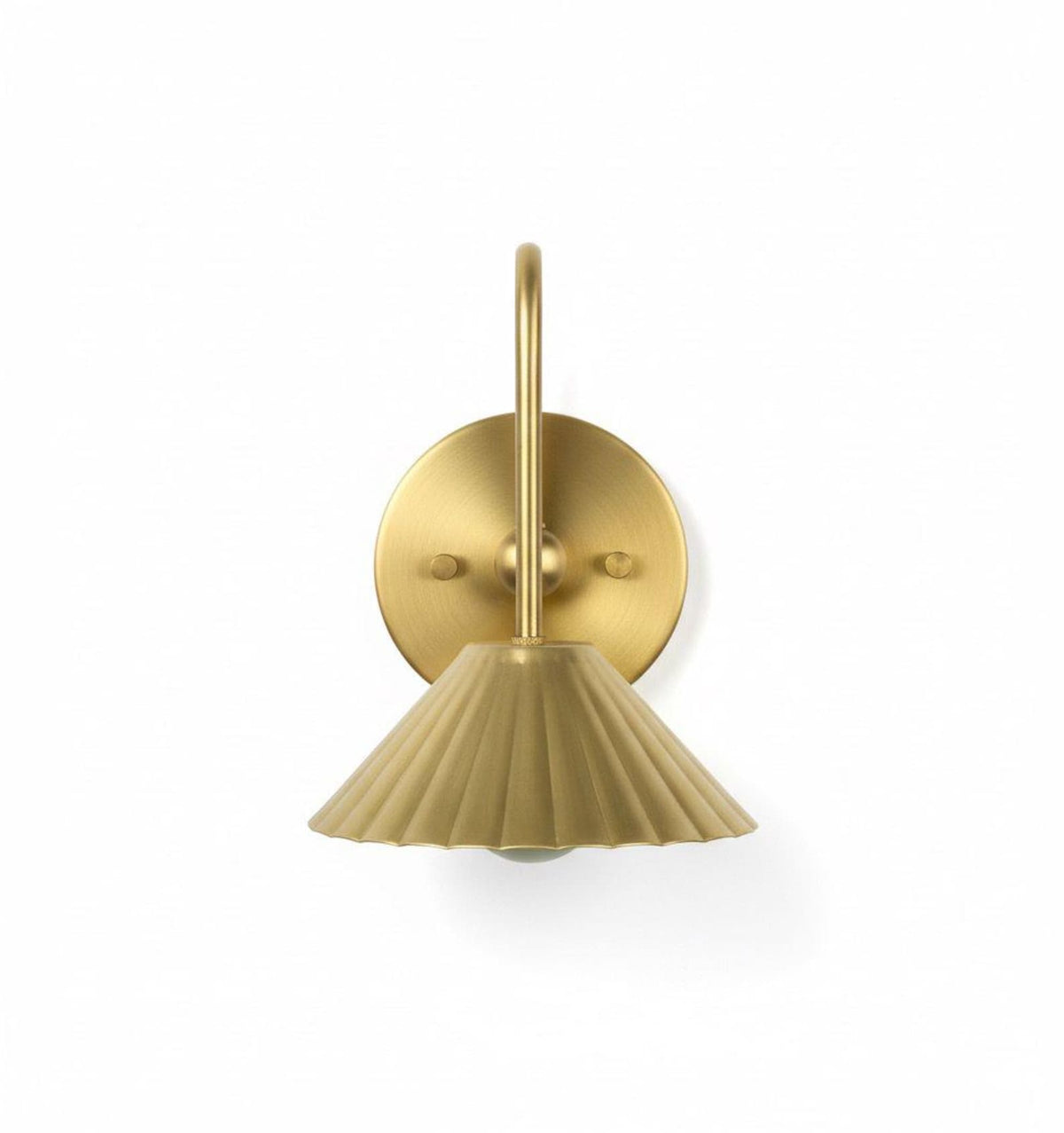 Brass wall sconce with a fluted design on a white background