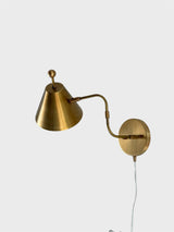 Solid Brass Cone Wall Sconce With Plug-In Cord, Brushed Satin Brass Finish, Adjustable Brass Wall Light For Bedroom Or Living Room