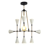 Custom 9-Light Brass Chandelier with Dual Cone Shades | Modern Handmade Industrial Ceiling Light Fixture