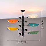 Arcadia Multi Bowl Chandelier shown with 34 inch width and 27 inch overall height dimensions.
