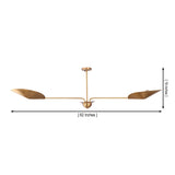 Dimension view of the Aspen sculptural wing chandelier showing a 62-inch width, 19-inch height, and sculptural curved wing shades.