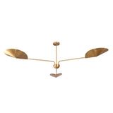 Front view of the Aspen sculptural wing chandelier featuring handcrafted curved brass metal shades with a minimalist organic silhouette.