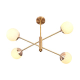 Astra 4 Globe Sputnik Chandelier with glowing round shades and slim crossed arms on white background