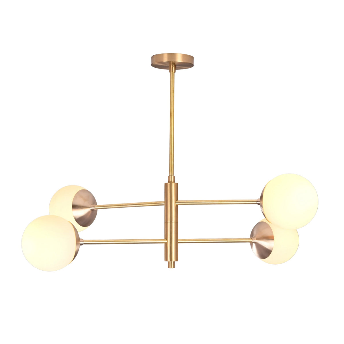 Astra 4 Globe Sputnik Chandelier front view showing four globe shades and clean horizontal arm design