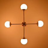 Astra 4 Globe Sputnik Chandelier ceiling view showing four evenly spaced globe lights in symmetrical layout
