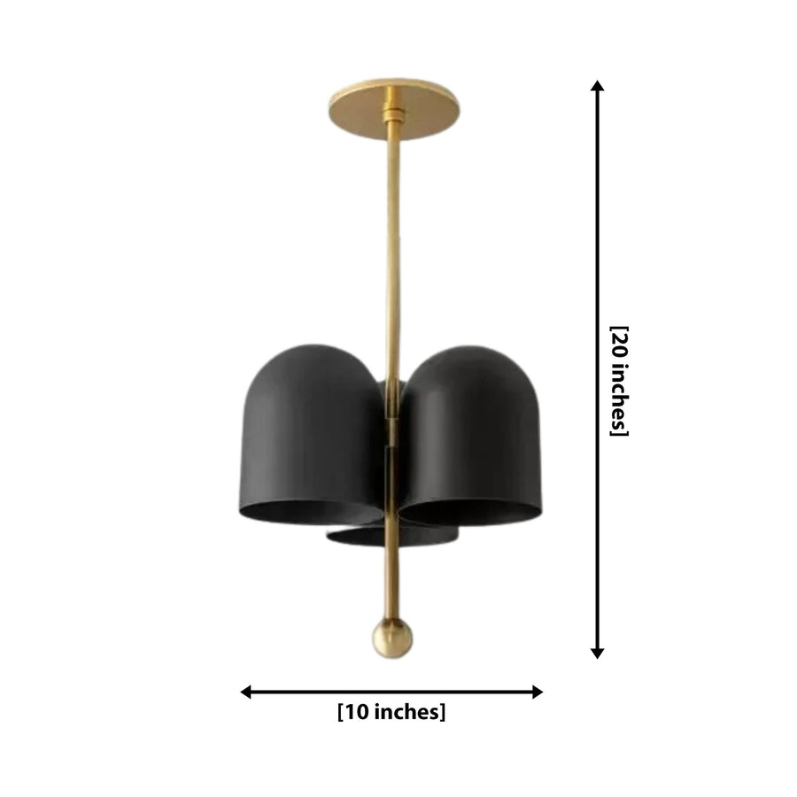 Athens 3 light black cluster chandelier with brass-tone frame displayed above a walnut desk in a refined modern home office.