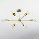 Athens Sputnik semi-flush mount chandelier featuring six exposed bulbs, radial arms, and Mid-Century Modern design.