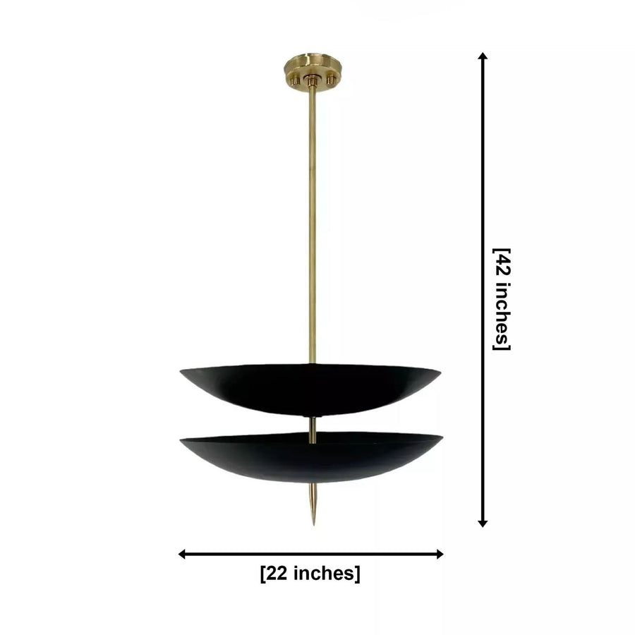 Aurora double bowl 6 light pendant chandelier installed above a round dining table in an elegant modern dining room, Model 62013